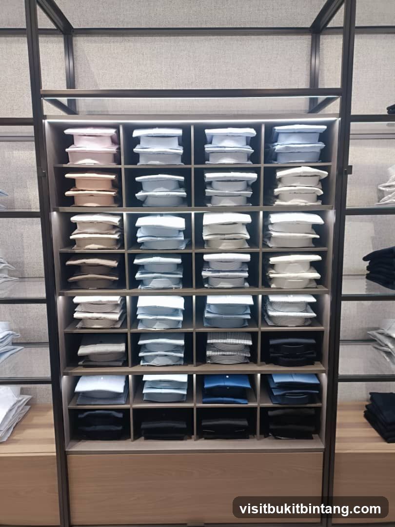 Neatly Folded Shirts on Display Shelves