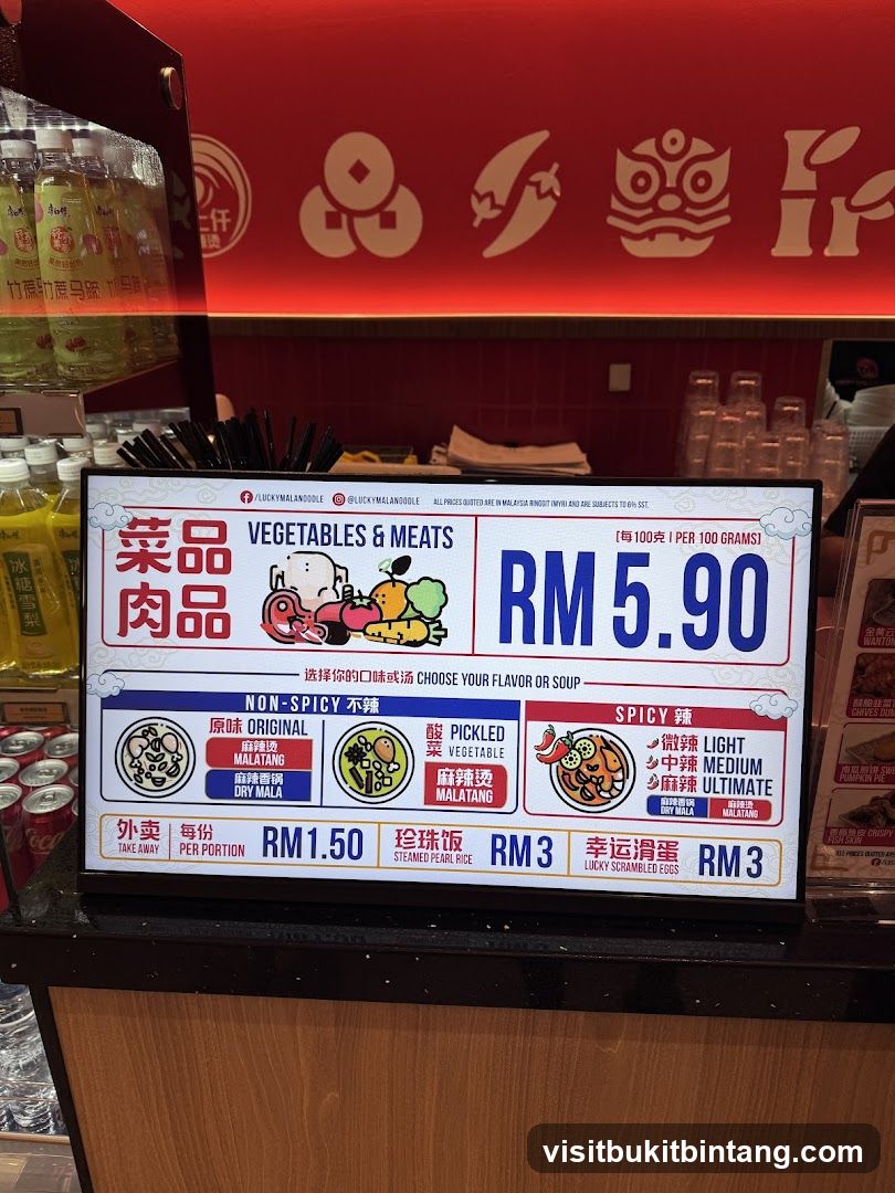 Vegetables & Meats Menu