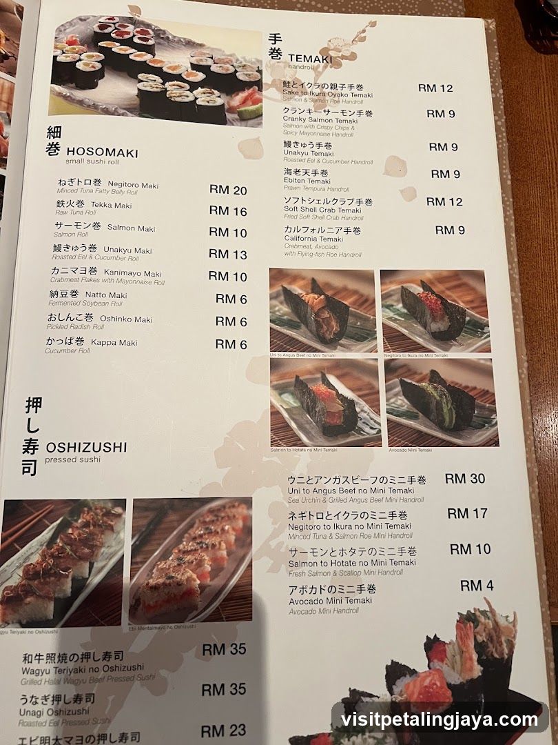 Sushi Menu