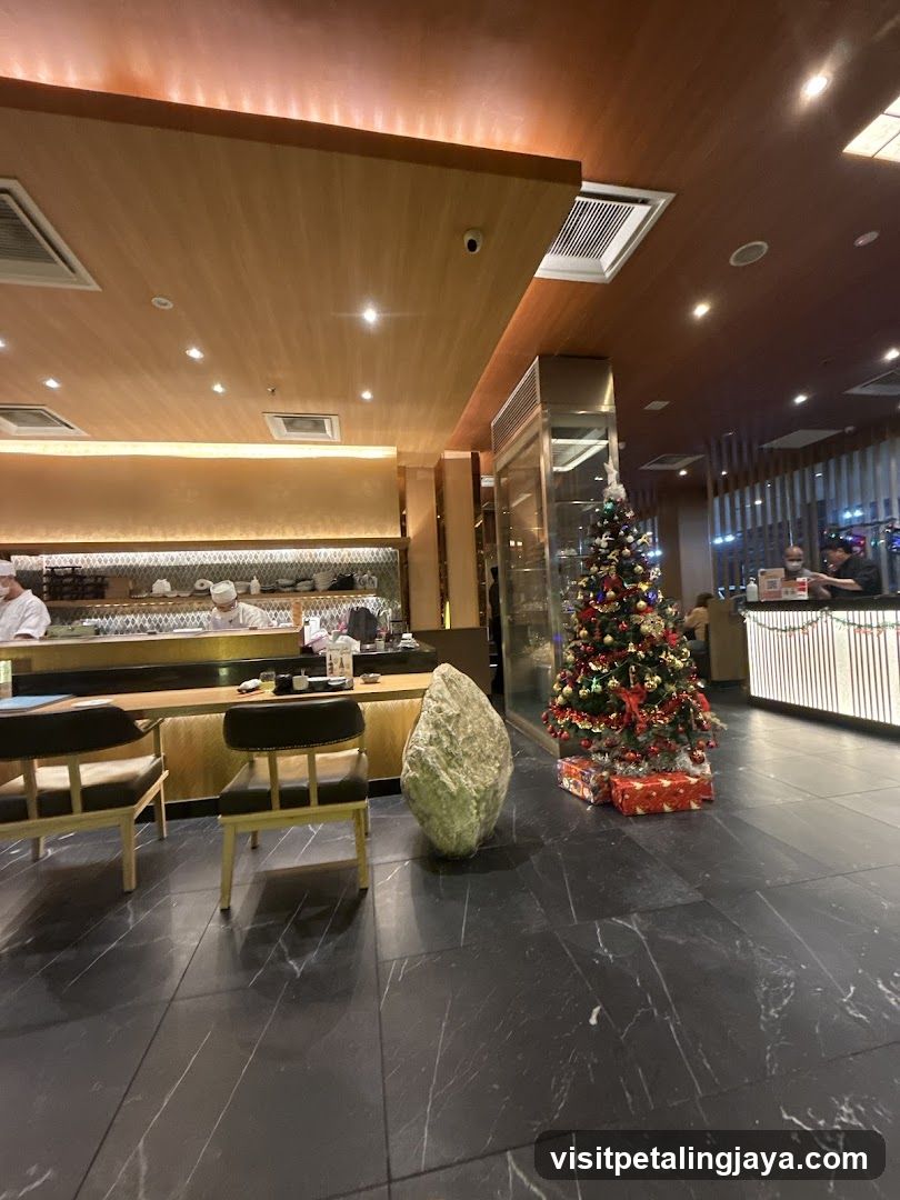 Restaurant Interior with Christmas Tree