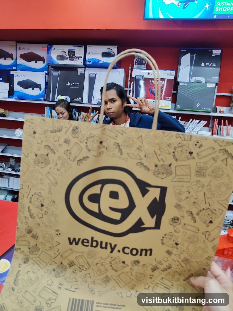 CEX shopping bag with gaming consoles in background