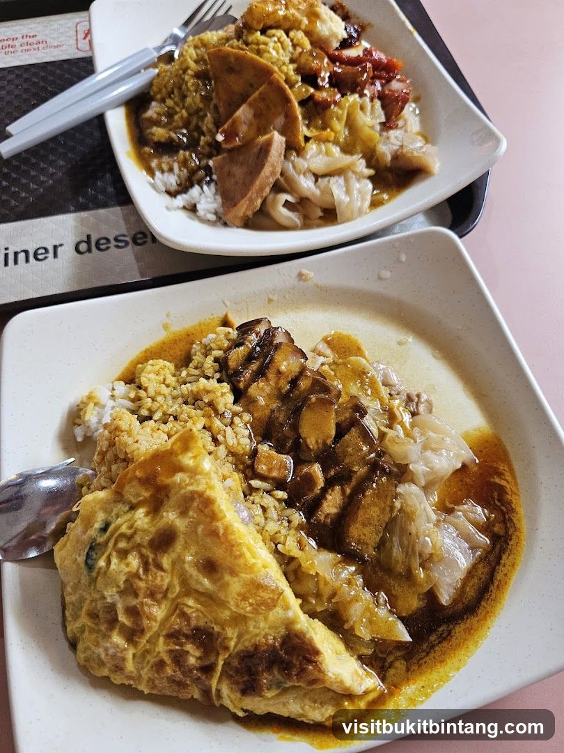 Two plates of rice with various toppings