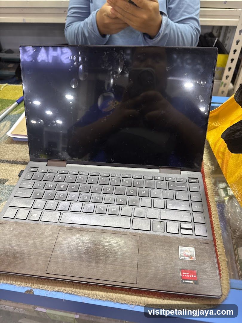 Laptop on table in shop
