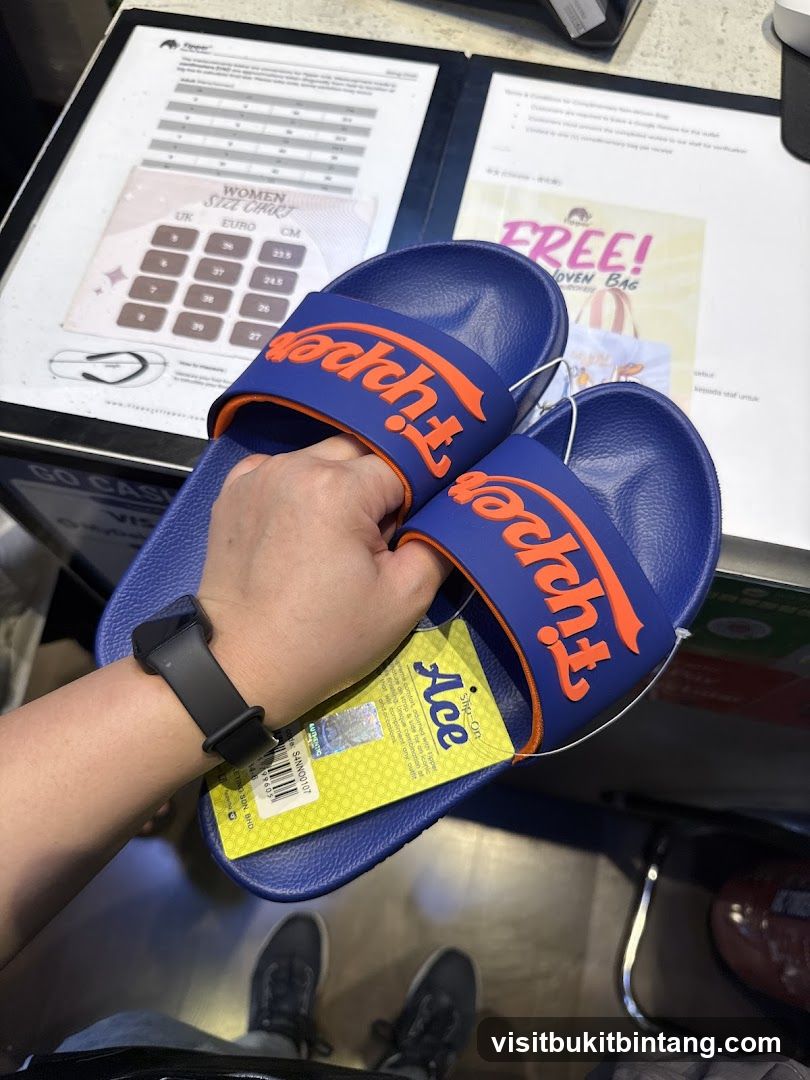 Person holding blue slides with orange logo