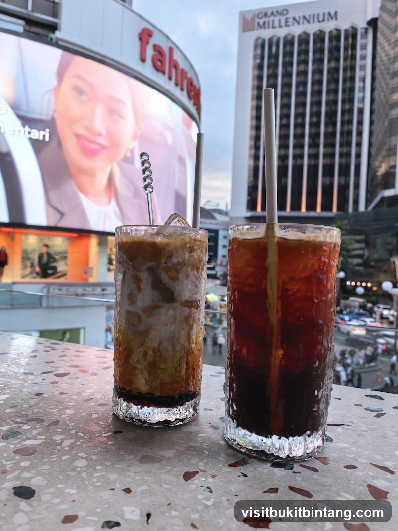 Iced Coffee Drinks with Cityscape