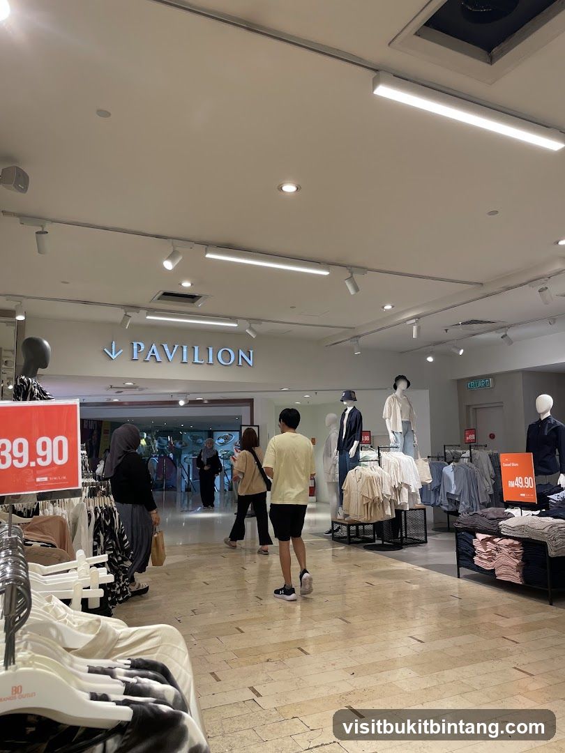 Clothing store interior with sale signs