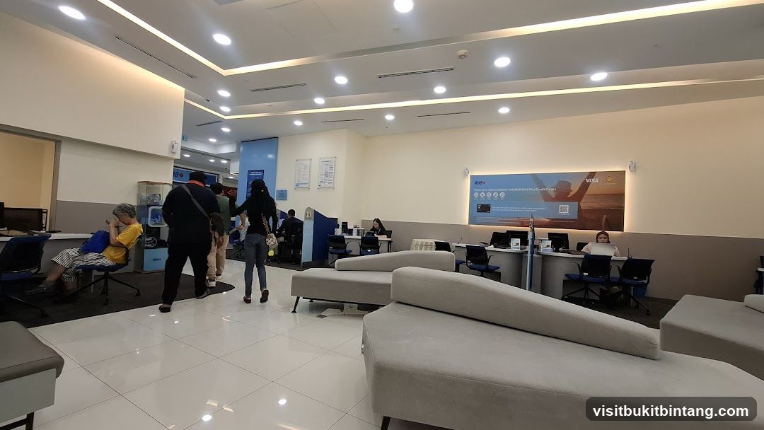 Bank Interior with Customers and Staff
