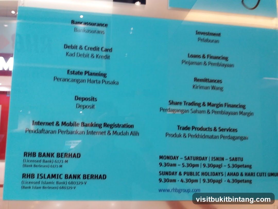 List of Services and Operating Hours