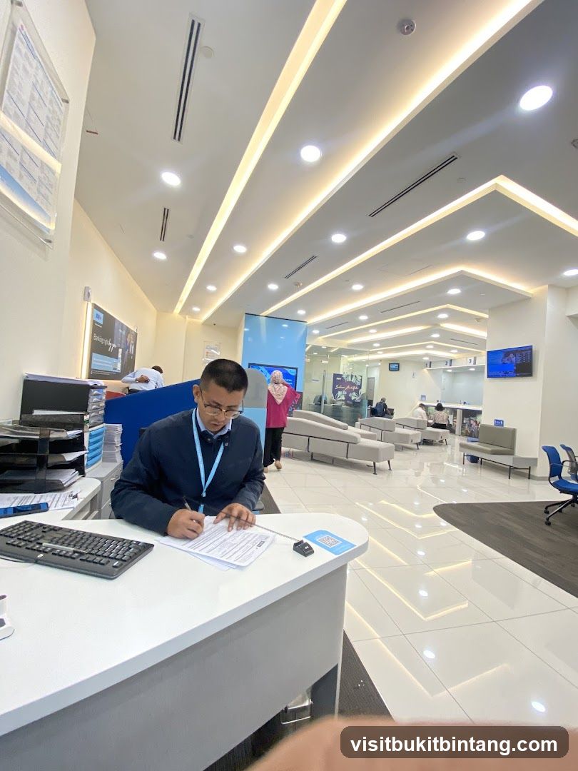 Bank Interior with Staff and Customers