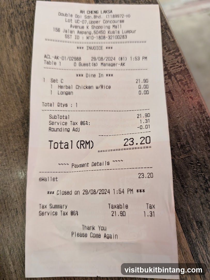 AH CHENG LAKSA Invoice