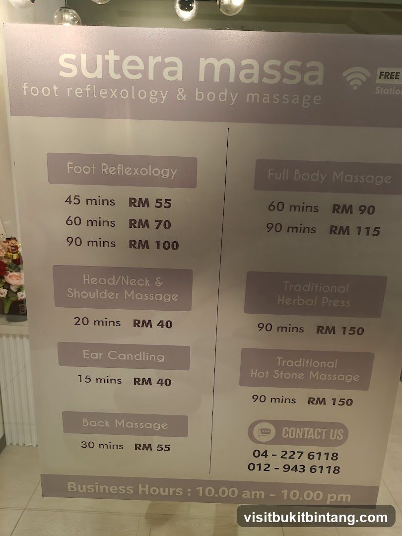 Sutera Massa Foot Reflexology & Body Massage Menu
