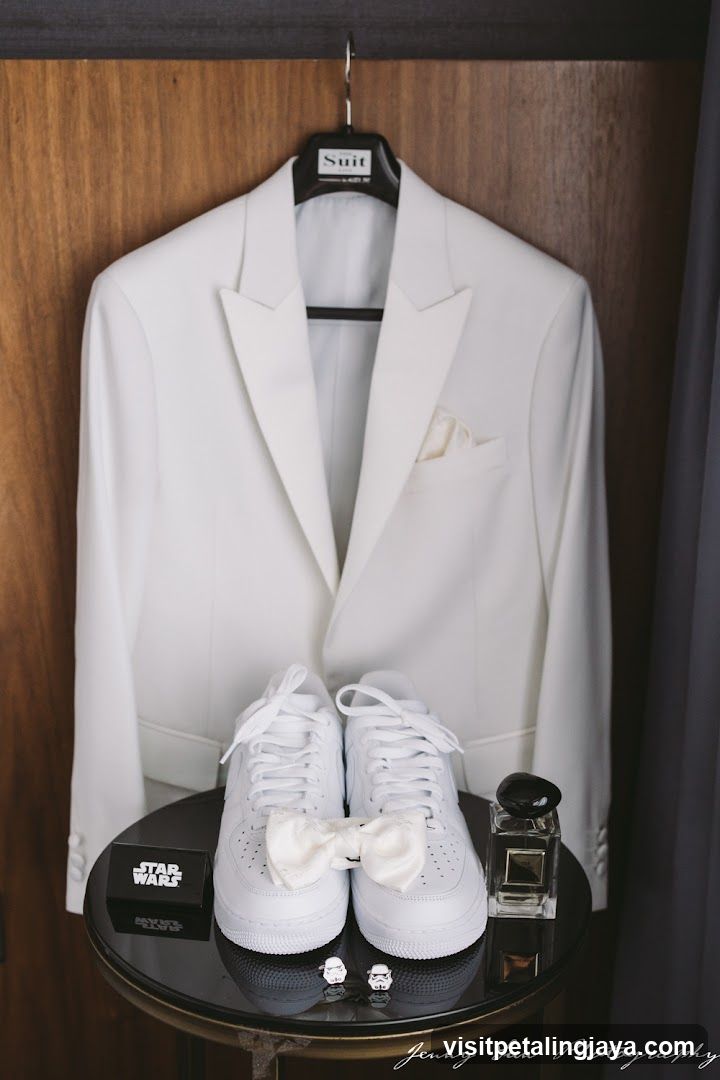 White Suit and Shoes Display