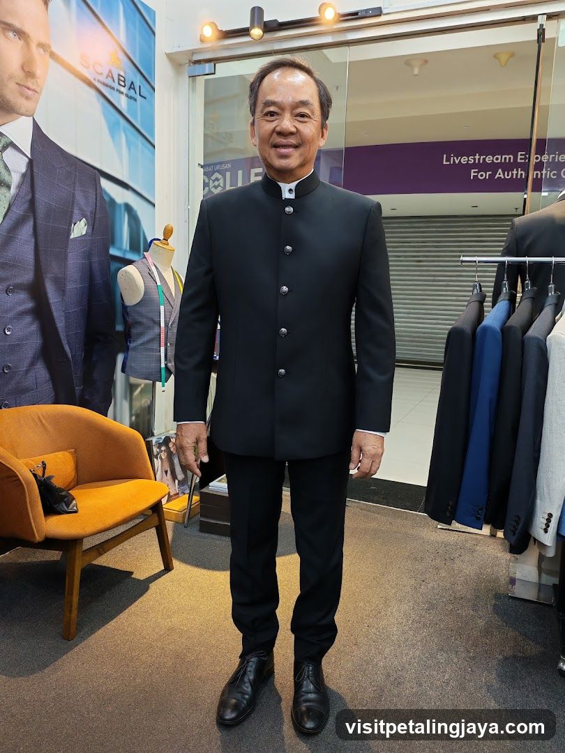 Man in formal attire inside a clothing store