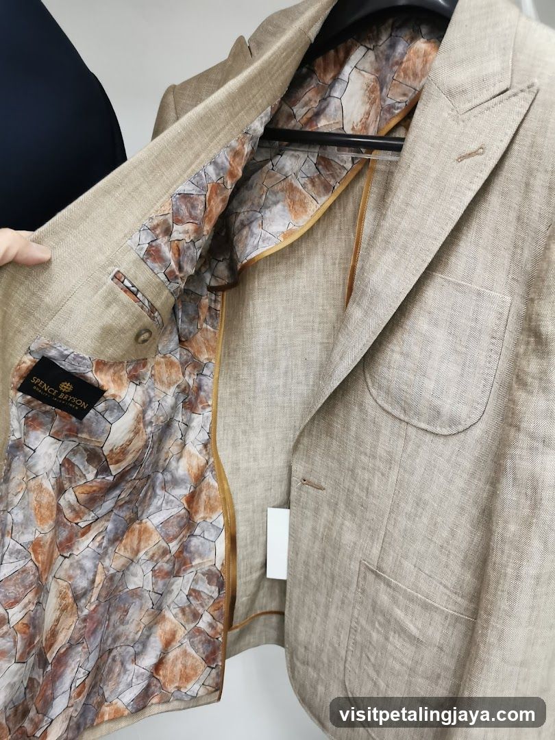 Beige Linen Blazer with Patterned Lining