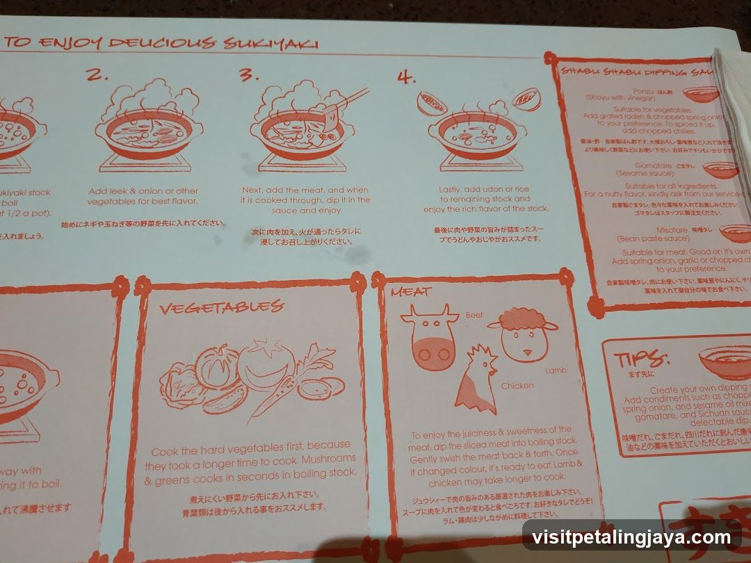 Sukiyaki Cooking Instructions Menu
