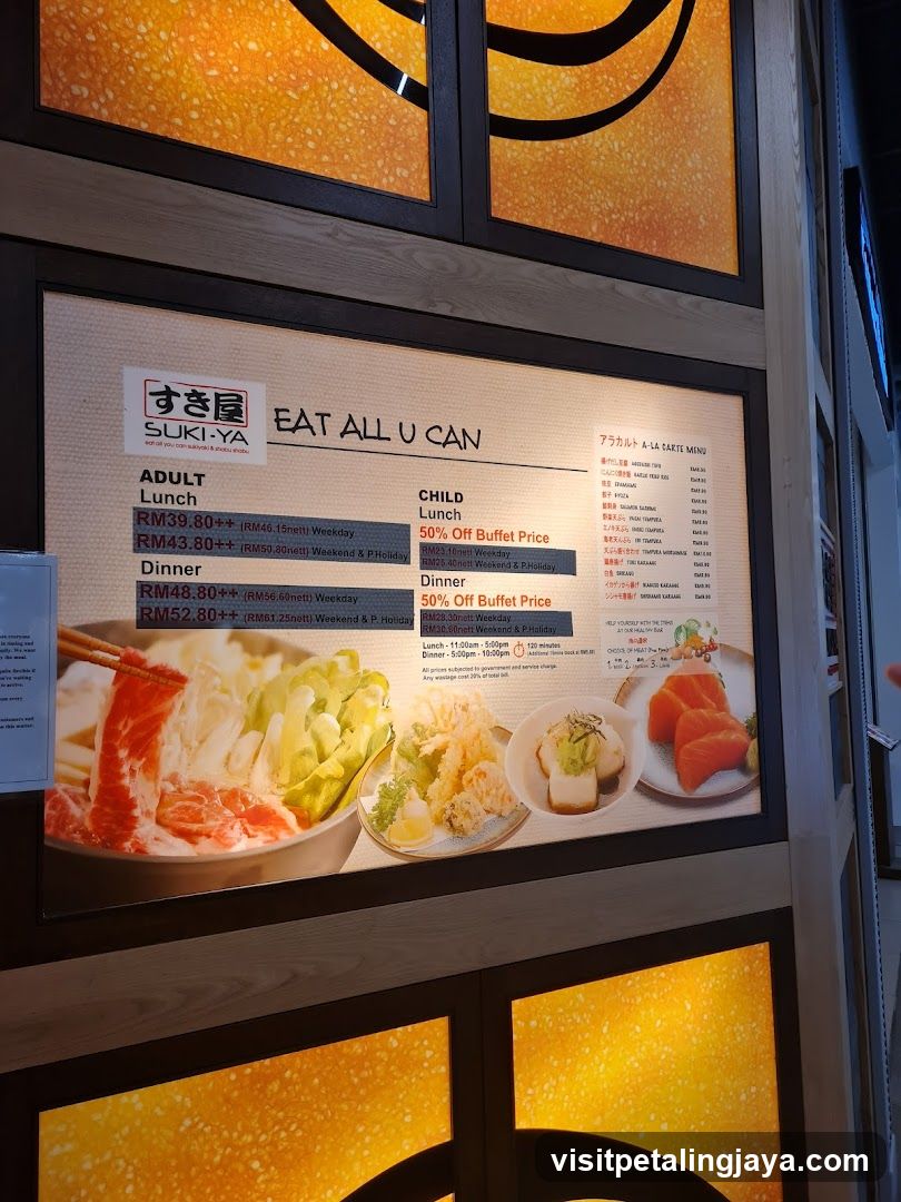 Suki-ya Buffet Menu Board