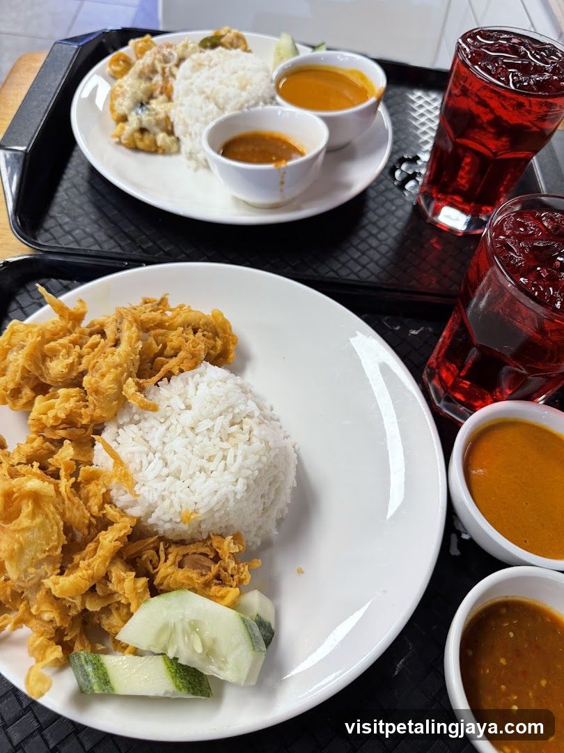 Food Tray with Fried Rice and Sauces