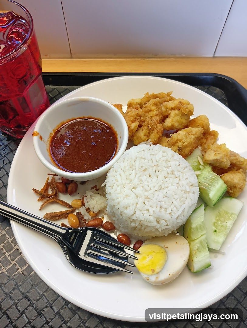 Nasi Lemak Plate with Fried Chicken