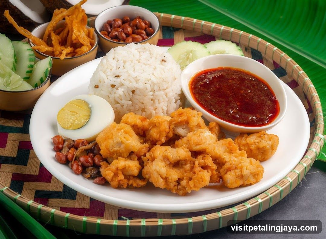 Nasi Lemak with Fried Chicken and Sambal
