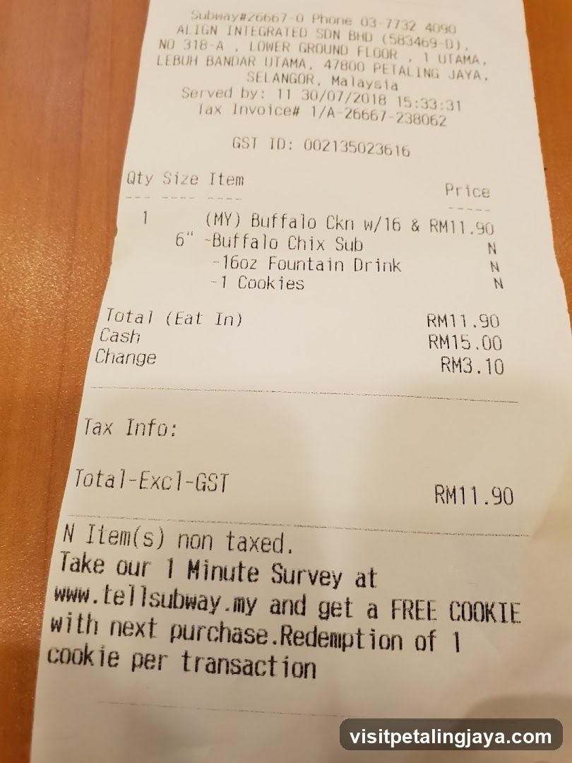 Subway Receipt