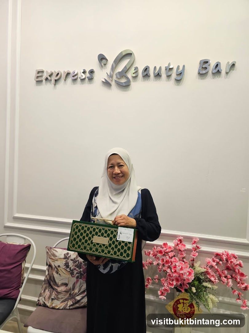 Woman Holding a Gift Box at Express Beauty Bar