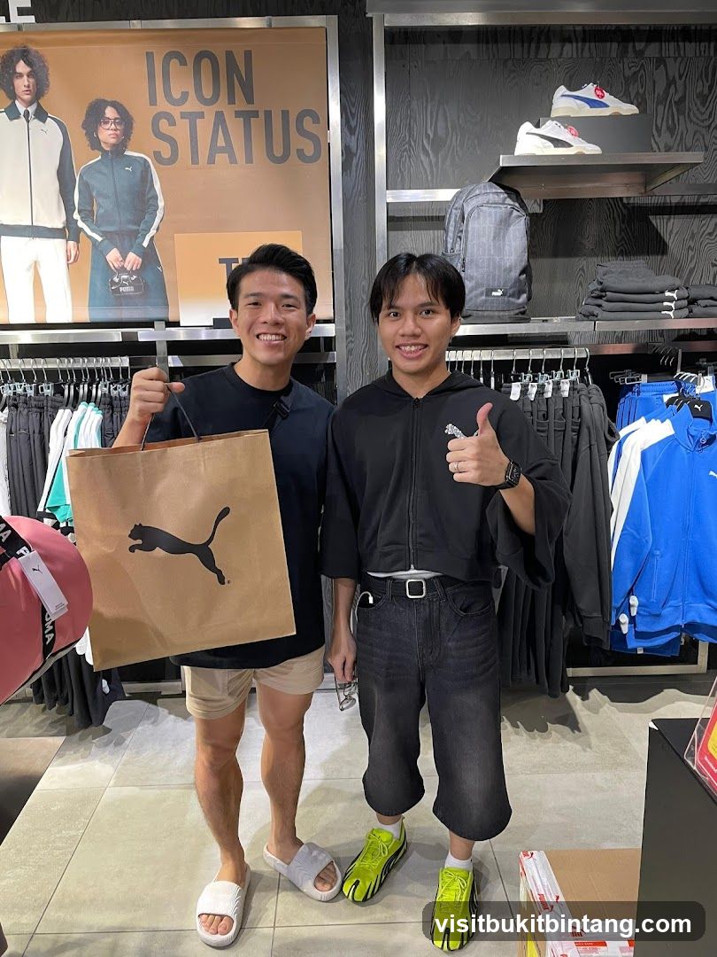 Two men posing in a Puma store