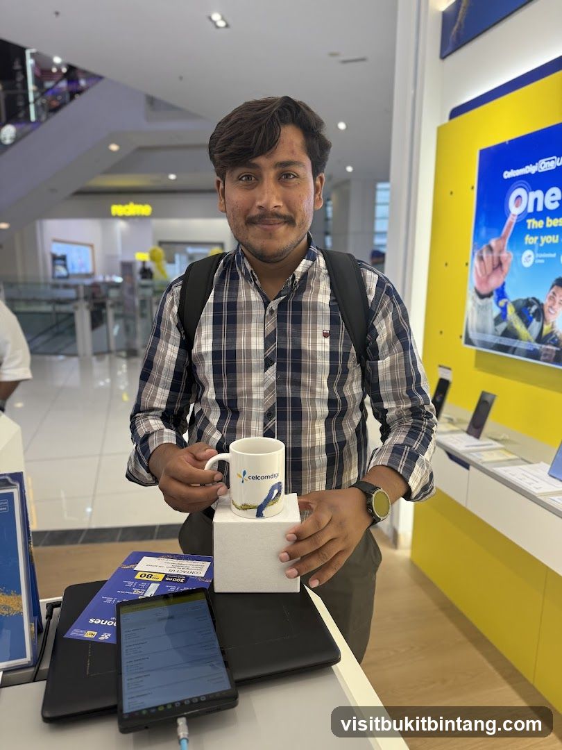 Man holding a mug in a store