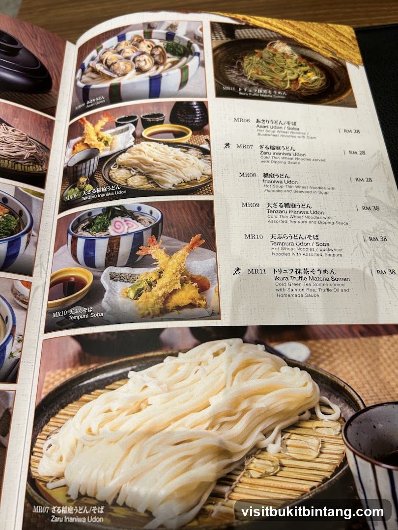 Japanese Noodle Menu