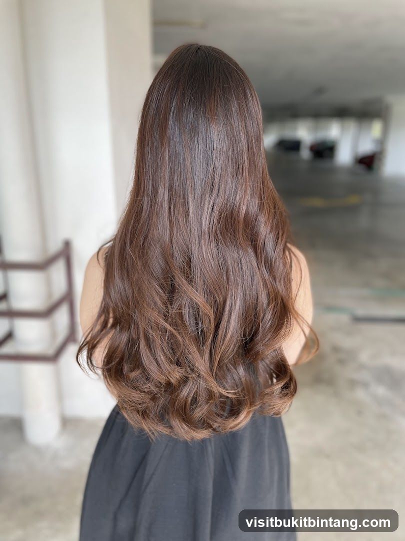 Woman with long, wavy brown hair