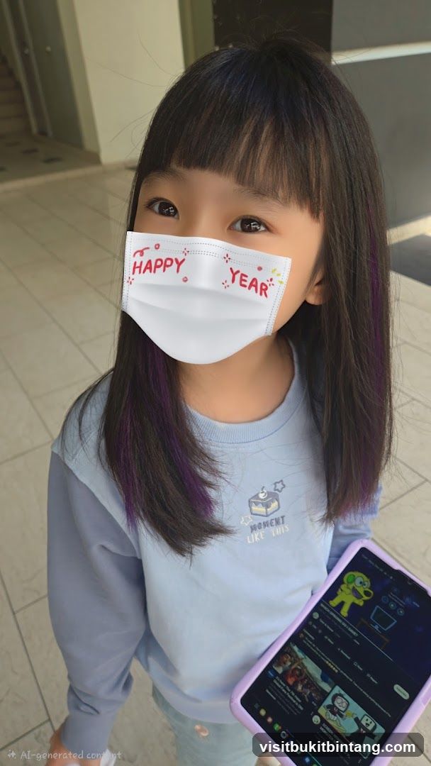 Girl with a "Happy Year" mask