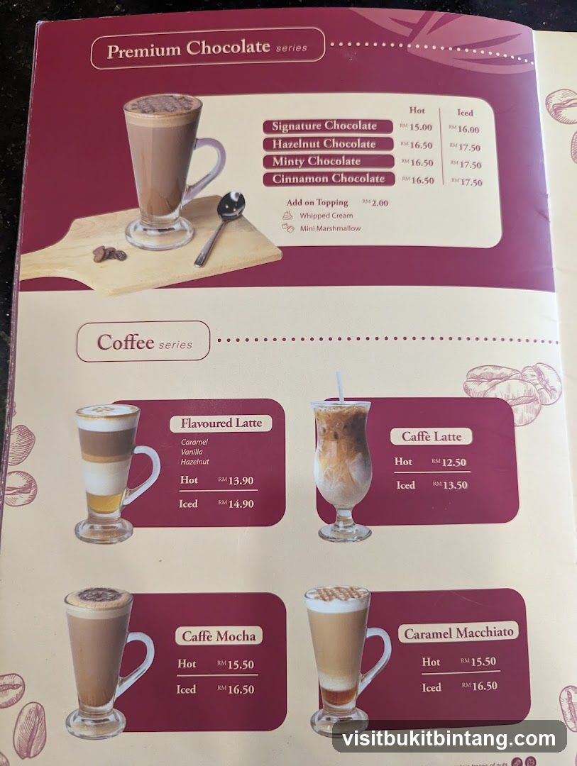 Chocolate and Coffee Menu