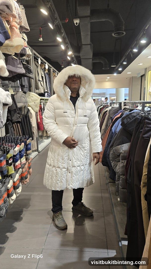 Man in White Puffer Coat in Clothing Store