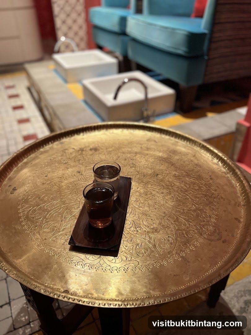 Two drinks on a decorative tray