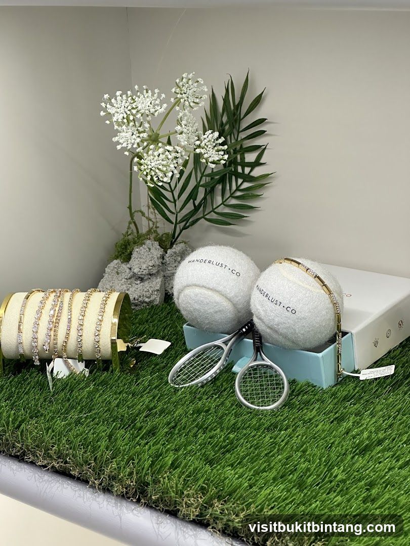 Tennis-themed jewelry display