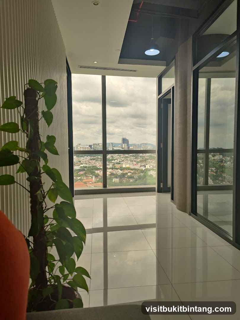 Modern Office Hallway with City View