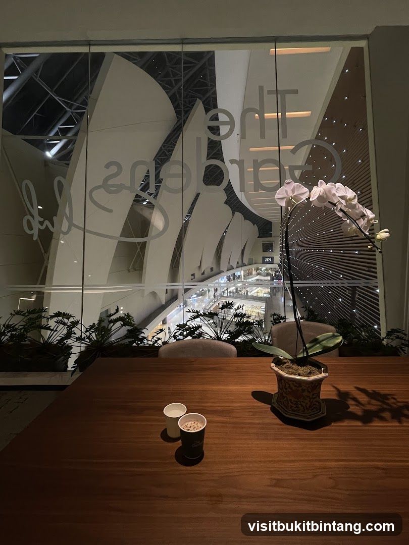 Cafe table with view of mall