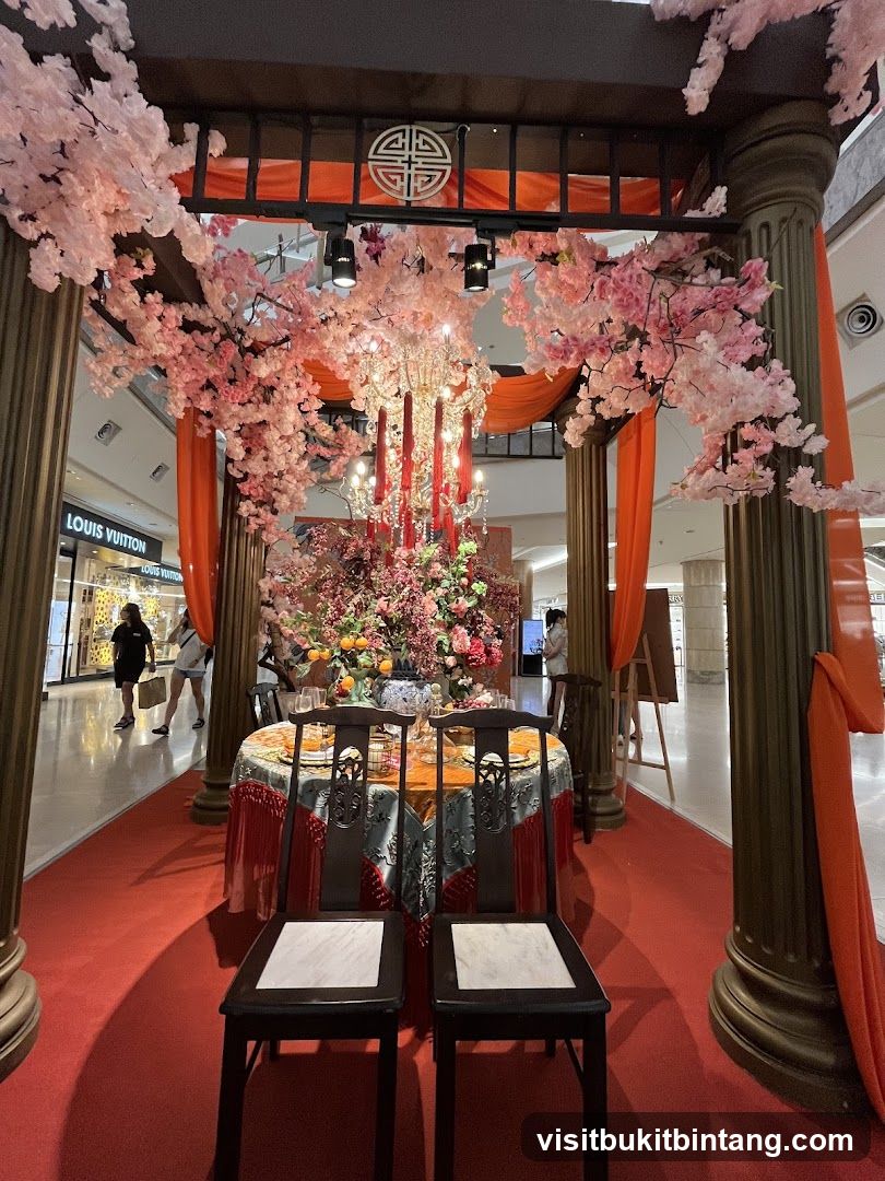 Decorative Display with Cherry Blossoms and Table Setting