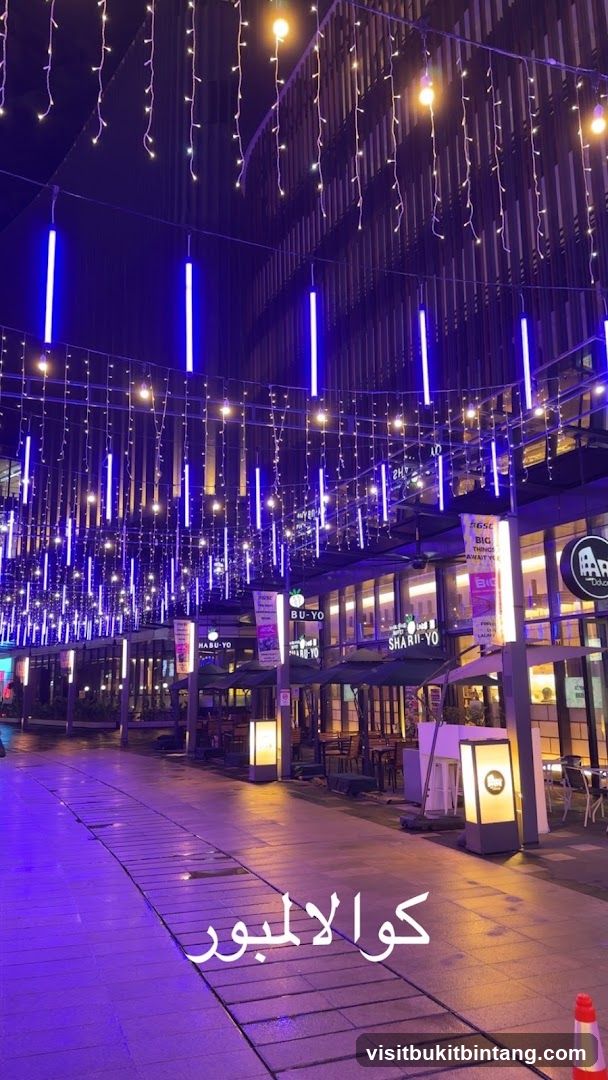 Nighttime street with decorative lights