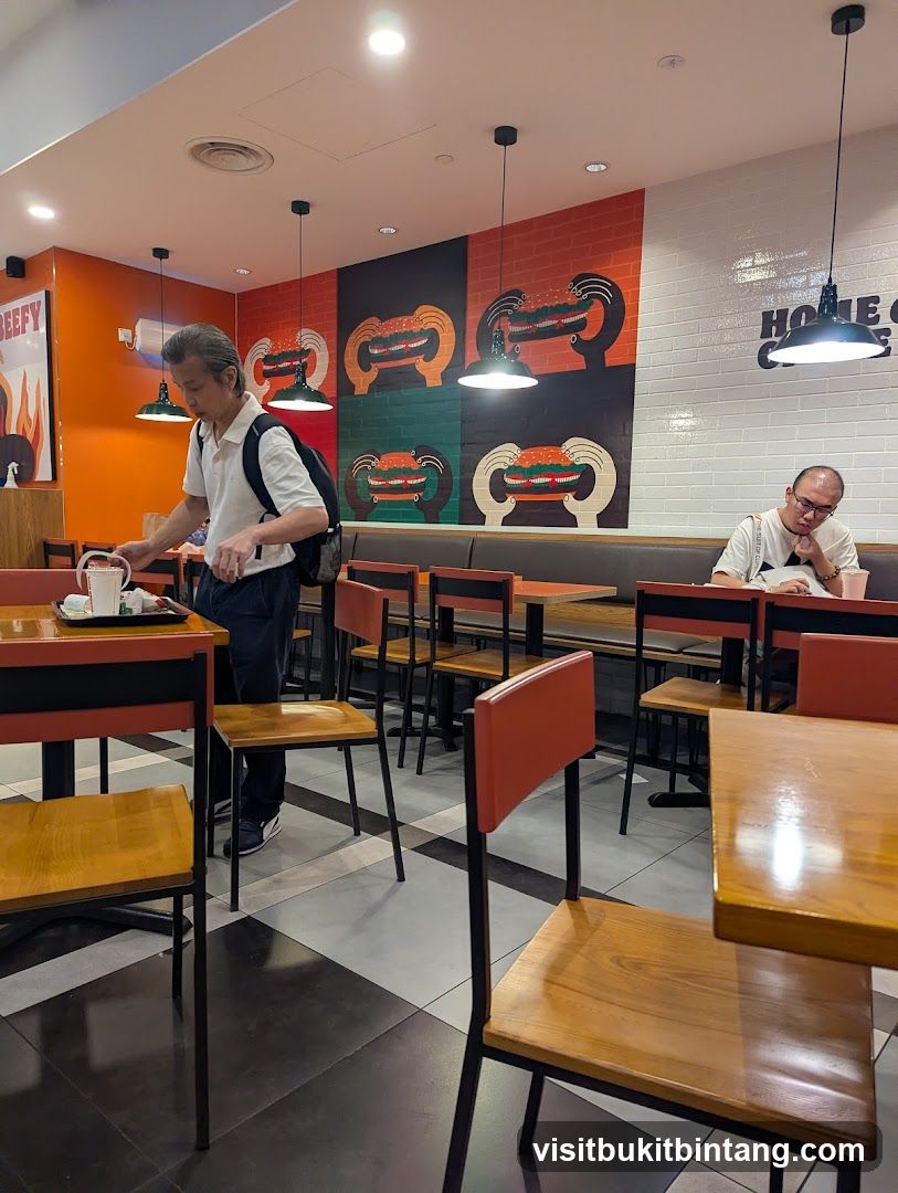 Restaurant Interior with Pop Art Burger Mural