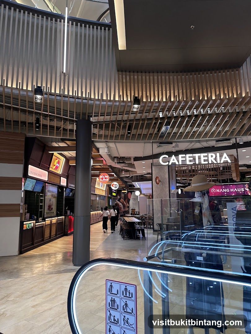 Food court interior with cafeteria sign