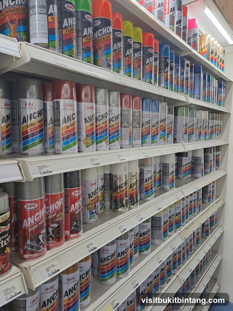 Shelves of Spray Paint Cans