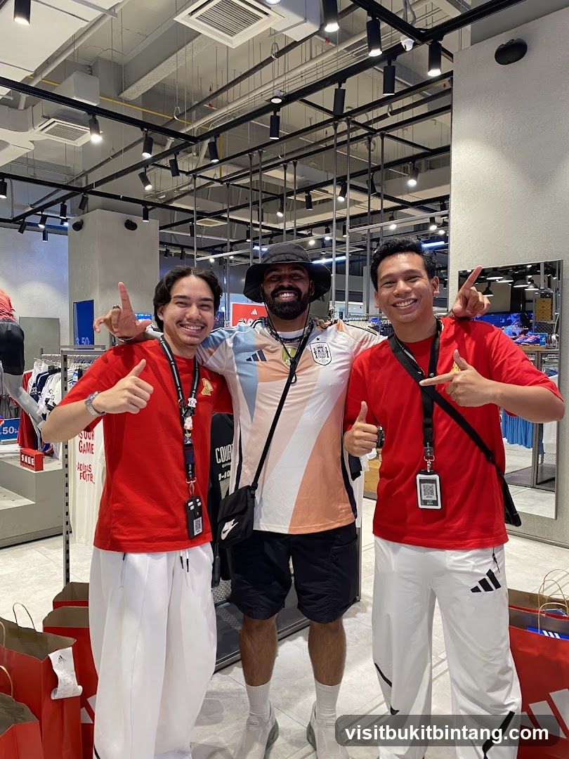 Three men posing in a store