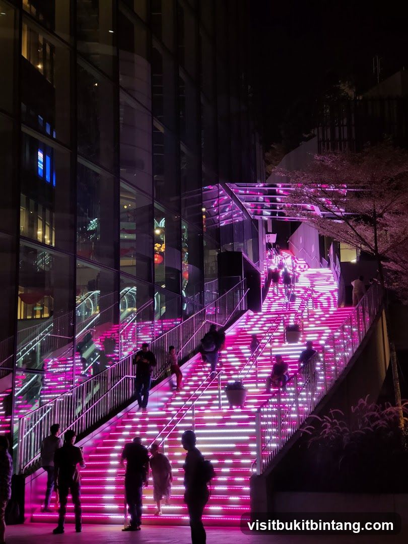 Illuminated Staircase at Night