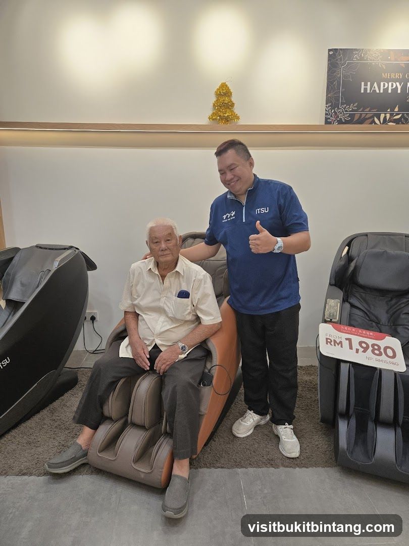 Two men with massage chairs