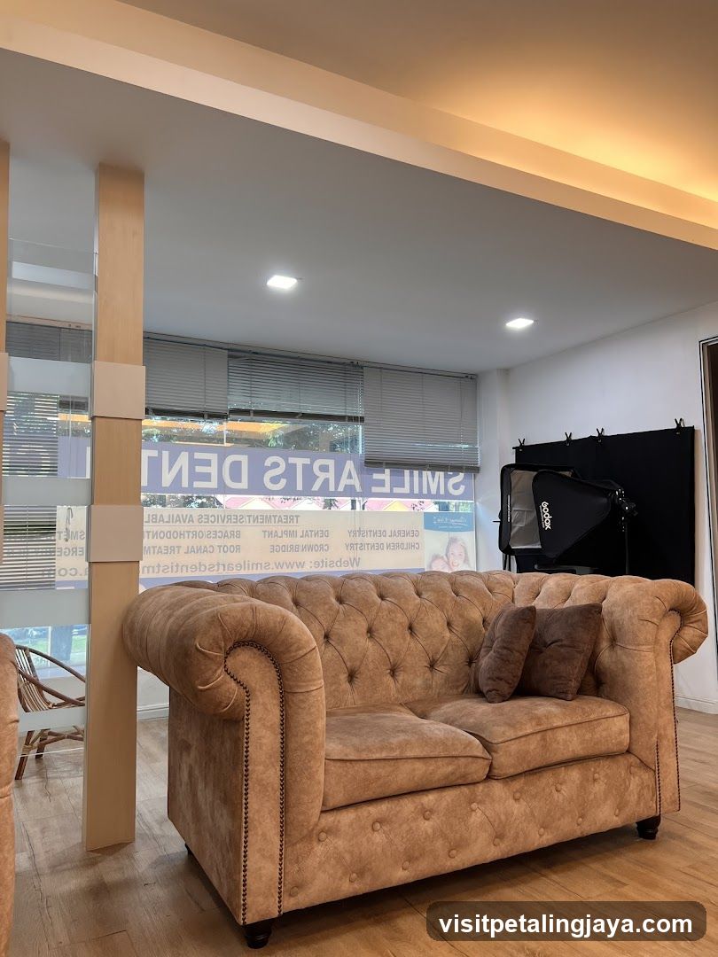 Interior Lounge Area with Sofa and Signage
