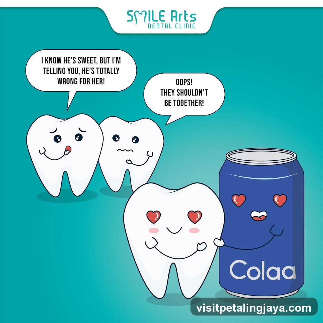 Dental Clinic Ad with Tooth Characters and Cola Can