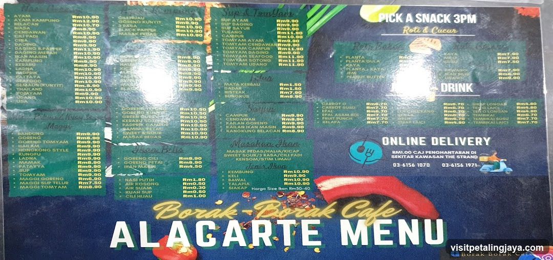 Borak Borak Cafe Alacarte Menu