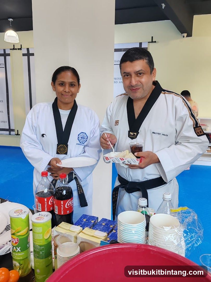 Taekwondo practitioners with snacks
