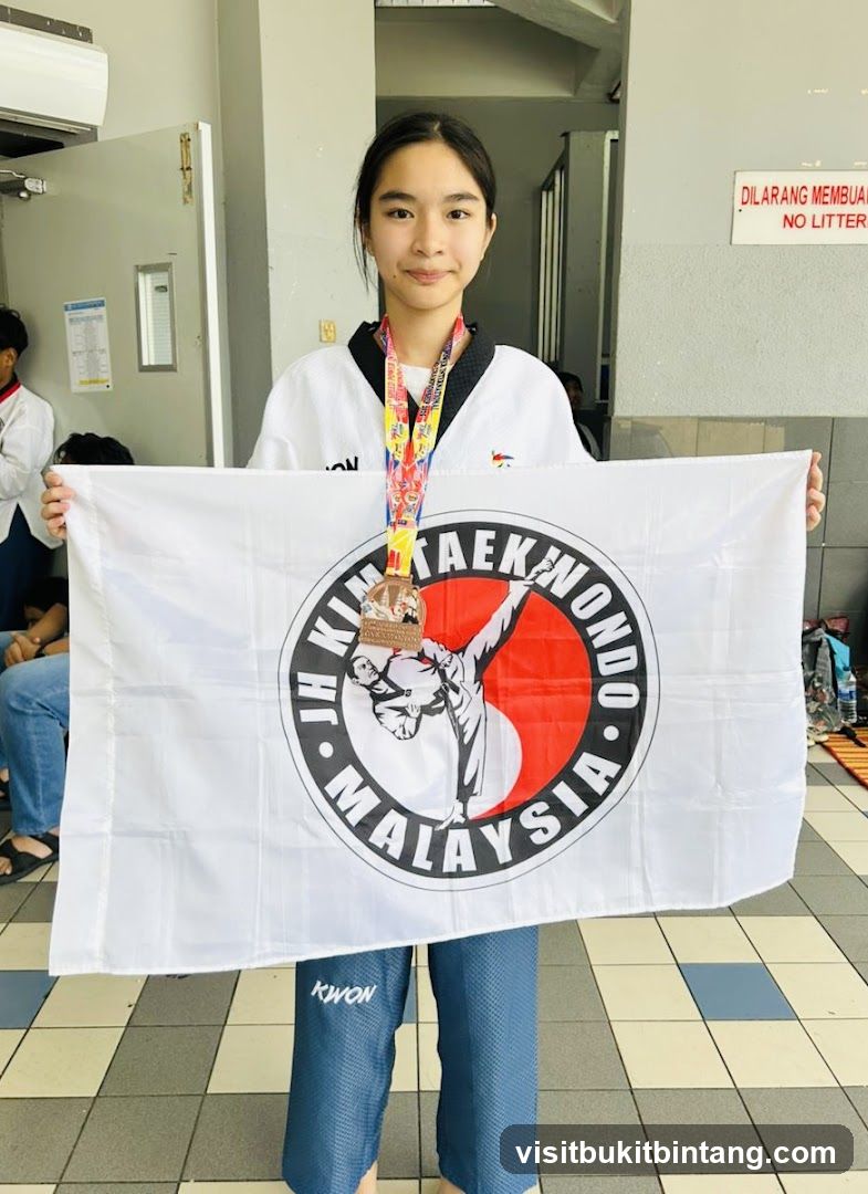 Taekwondo Athlete with Flag and Medal