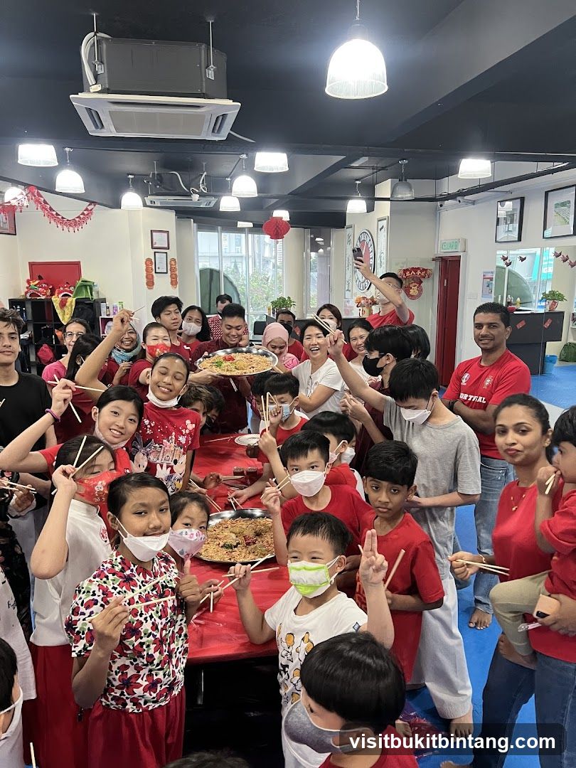 Group celebrating with food